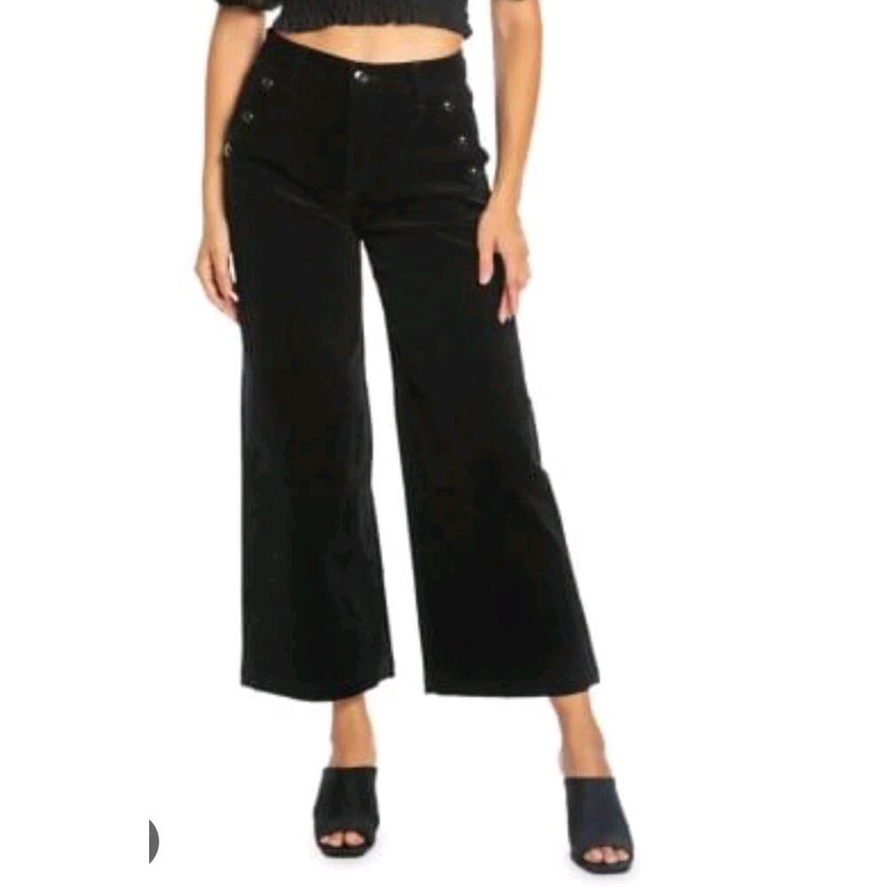 Juicy Couture Womens 27 Pants Wide Leg COASTAL‎ Crop Black Sailor Front Corduroy